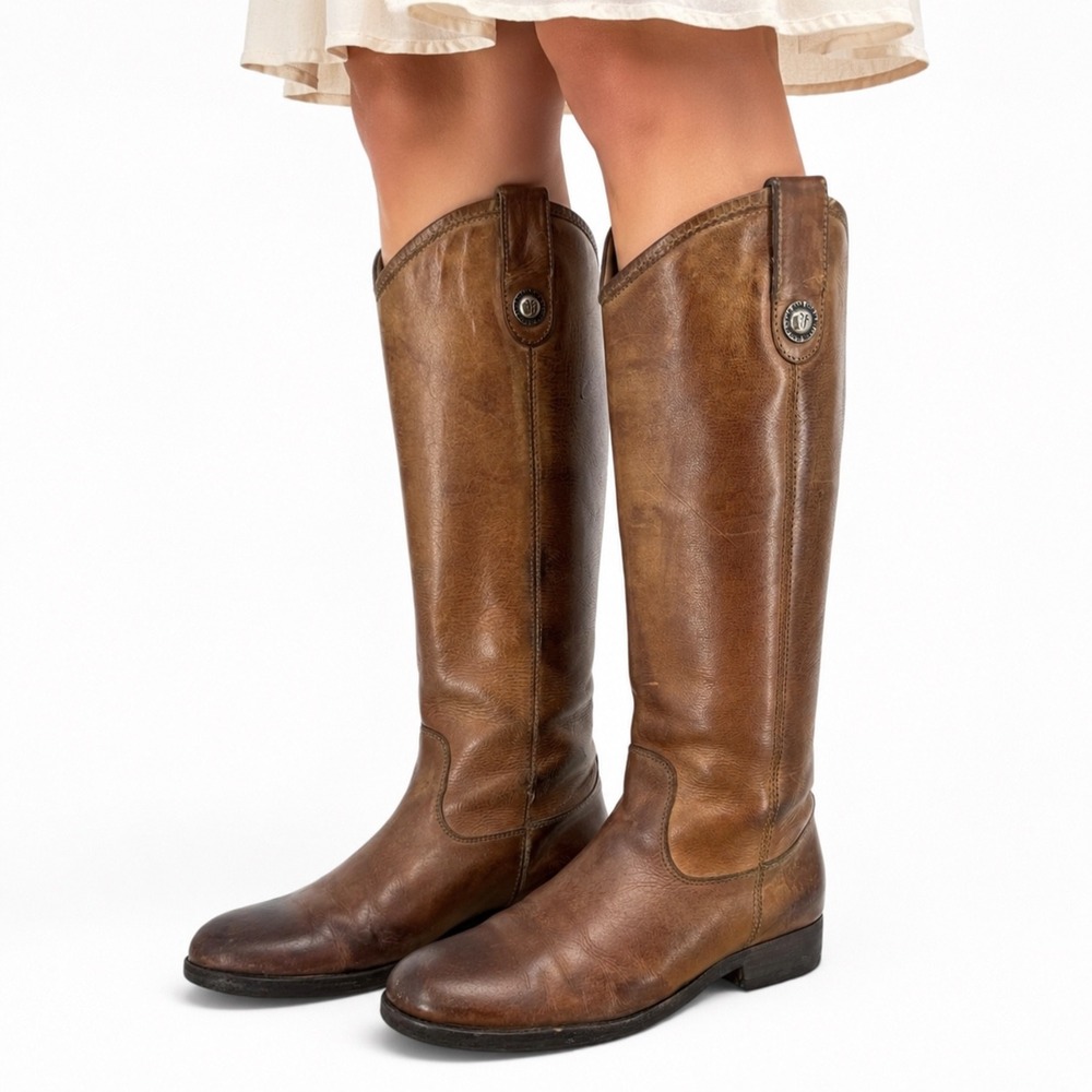 Frye Melissa Button Tall Knee High Riding Boots Womens 6.5B Cognac Brown Leather